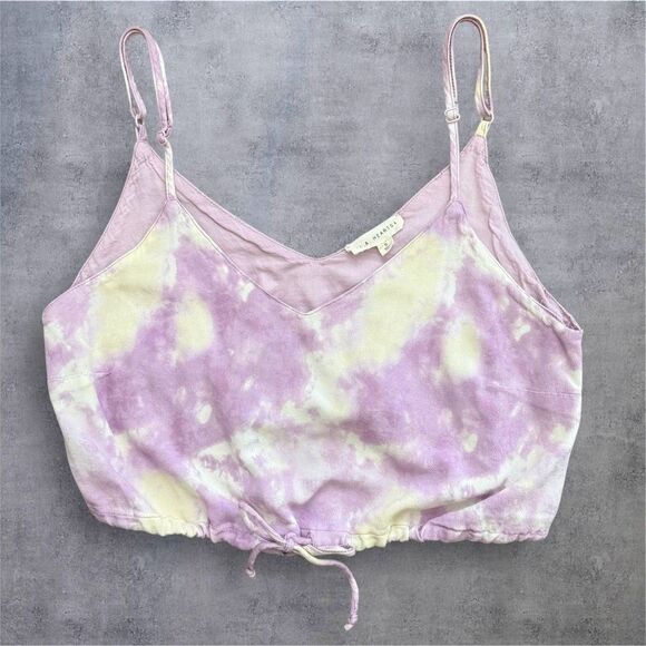 L.A. Hearts Small Tie-Dye Crop Top Preowned with Character Purple and Yellow - Picture 2 of 5